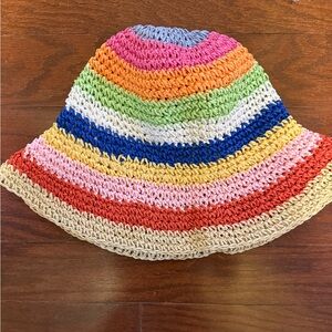 Straw Hat Stripe Woven Summer rainbow Bucket Hats Breathable Crochet 100% paper